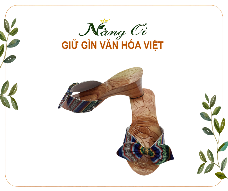 guốc gỗ cho nữ cao 7cm quai màu thổ cẩm lạ mắt